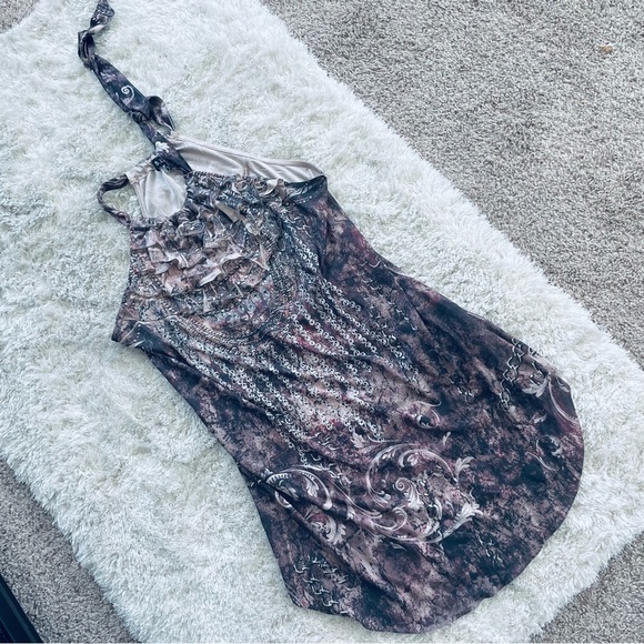 B.L.E.U. Halter Tie Sparkly Dress Ruffle Neck Size L - Picture 14 of 16